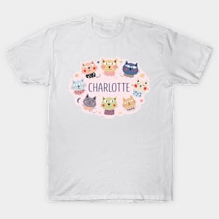 Charlotte name with cartoon cats T-Shirt